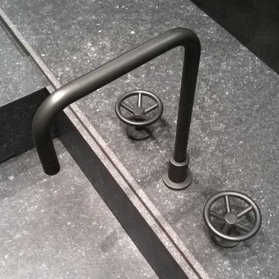 Brooklyn Black Deck Mounted Kitchen Tap with Round Handles by The Watermark Collection