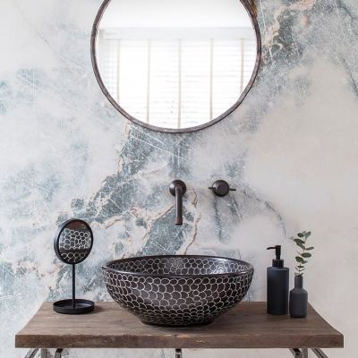 Urbane Black Wall Mounted Basin Tap with Round Handles by The Watermark Collection