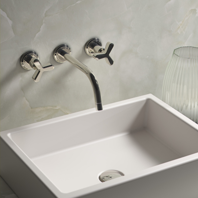 Anika Silver Wall Mounted Basin Tap with Cross Handles by The Watermark Collection